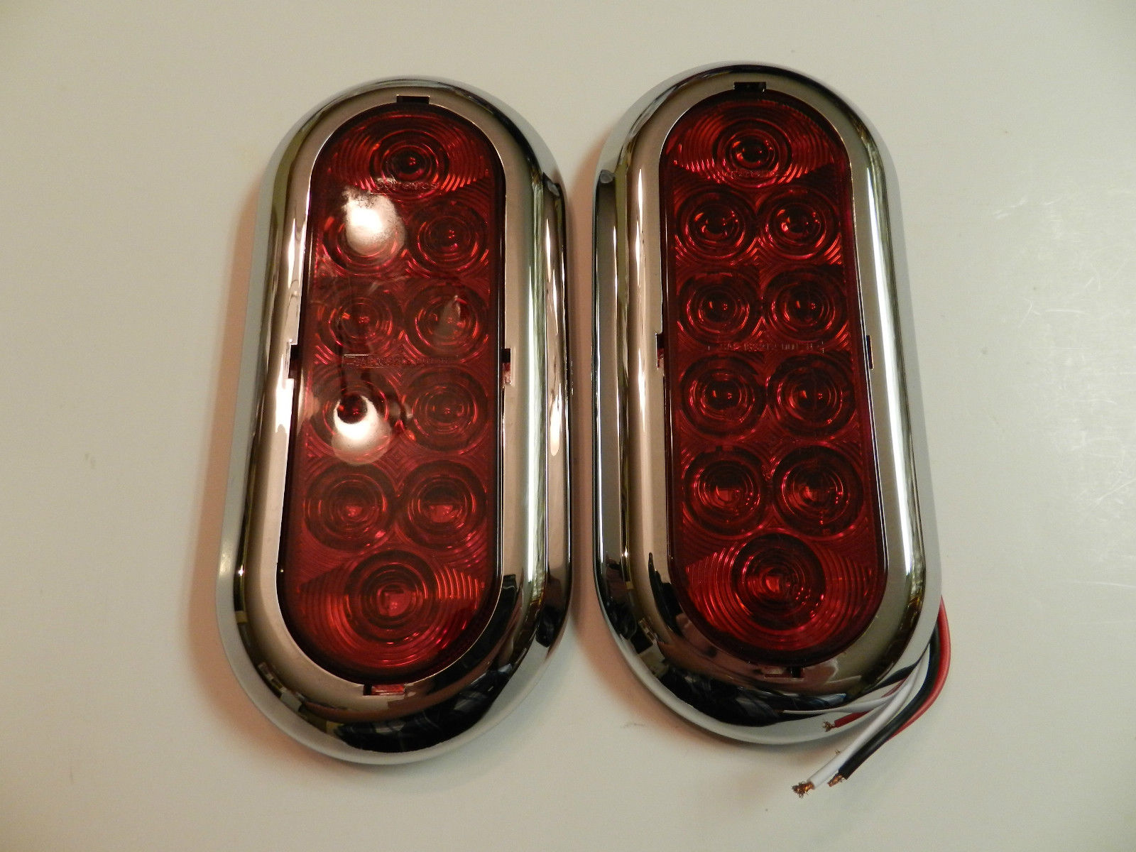 6" Oval Surface Mount Tail Light 10 LED w/ Chrome Trim Rings (Pr)